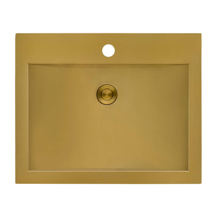 Ruvati 21 x 17 inch Brushed Gold Drop-in Topmount Bathroom Sink Polished Brass Stainless Steel