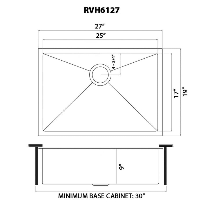 27-inch Undermount Gunmetal Black Stainless Steel Kitchen Sink 16 Gauge Single Bowl