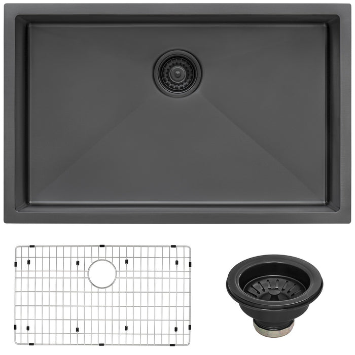 27-inch Undermount Gunmetal Black Stainless Steel Kitchen Sink 16 Gauge Single Bowl