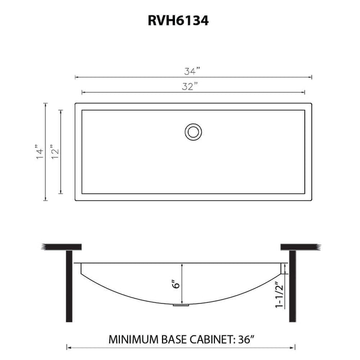 Ruvati 34 x 14 inch Brushed Stainless Steel Rectangular Bathroom Sink Undermount