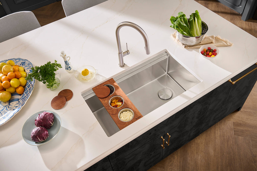 Ruvati 33-inch Workstation Two-Tiered Double Ledge Kitchen Sink Undermount 16 Gauge Stainless Steel - RVH6222ST