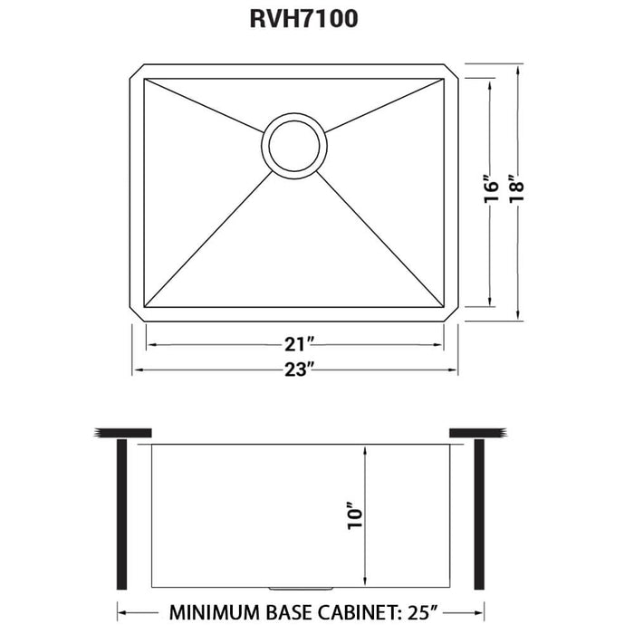 23-inch Undermount 16 Gauge Zero Radius Kitchen Sink Stainless Steel Single Bowl