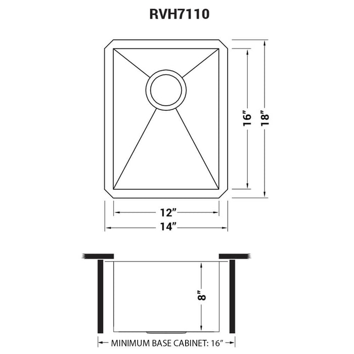 14-inch Undermount 16 Gauge Zero Radius Bar Prep Kitchen Sink Stainless Steel Single Bowl