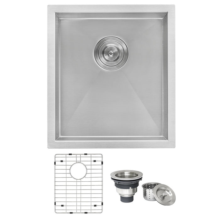 16-inch Undermount 16 Gauge Zero Radius Bar Prep Sink Stainless Steel Single Bowl - RVH7111