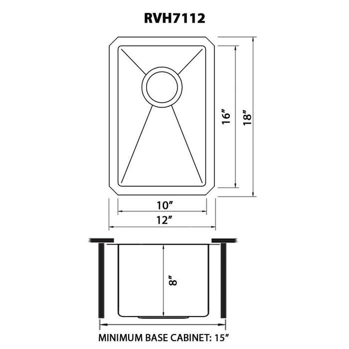 12 inch Undermount Bar Prep Kitchen Sink 16 Gauge Round Corners Stainless Steel Single Bowl