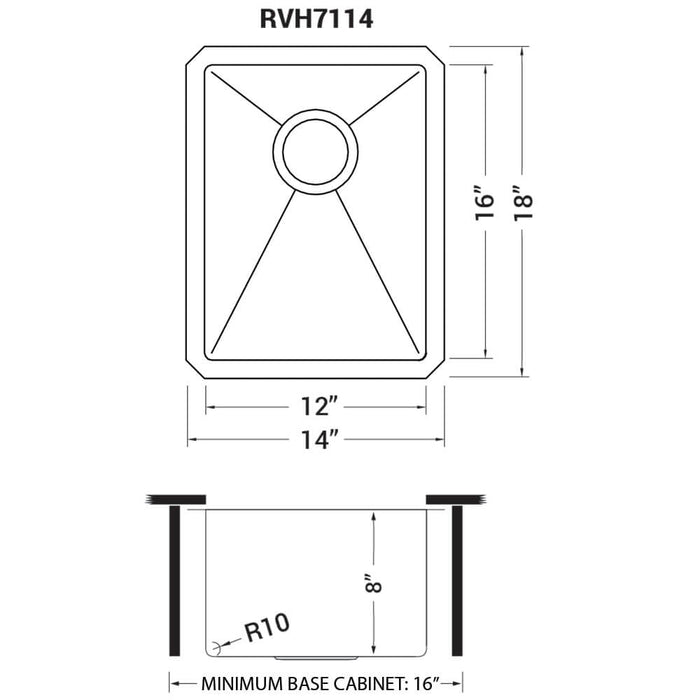 14-inch Undermount Bar Prep Sink 16 Gauge Rounded Corners Stainless Steel Single Bowl