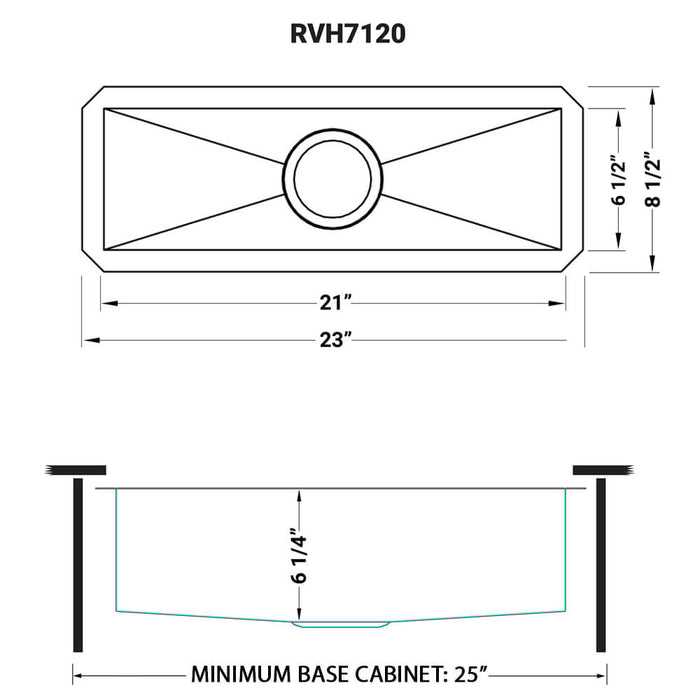 23" x 8" Bar Prep Sink Narrow Trough Undermount 16 Gauge Stainless Steel Single Bowl - RVH7120