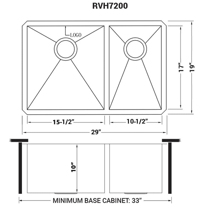 29-inch Undermount 60/40 Double Bowl Zero Radius 16 Gauge Stainless Steel Kitchen Sink