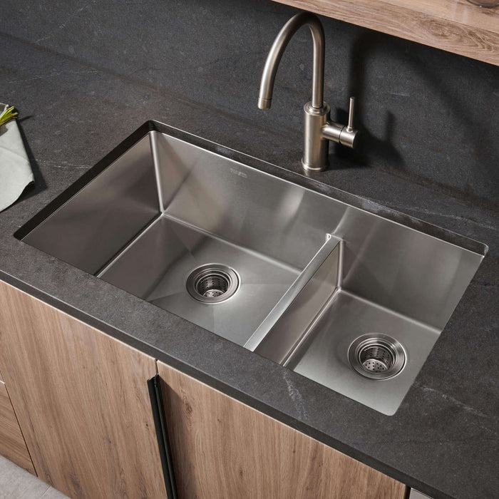 28-inch Low-Divide Undermount 60/40 Double Bowl Rounded Corners 16 Gauge Stainless Steel Kitchen Sink