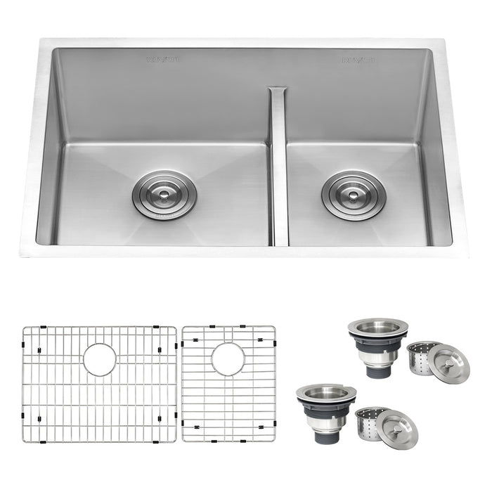 28-inch Low-Divide Undermount 60/40 Double Bowl Rounded Corners 16 Gauge Stainless Steel Kitchen Sink