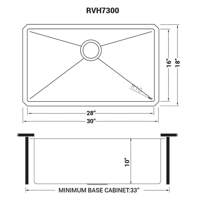 30-inch Undermount 16 Gauge Stainless Steel Rounded Corners Kitchen Sink Single Bowl