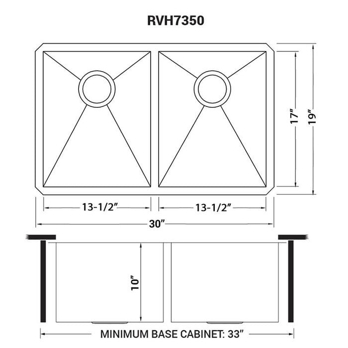 30-inch Undermount 50/50 Double Bowl Zero Radius 16 Gauge Stainless Steel Kitchen Sink