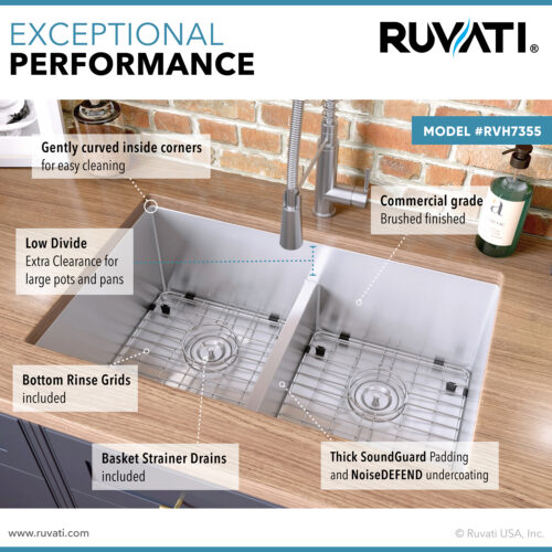 30-inch Low-Divide Undermount Rounded Corners 50/50 Double Bowl 16 Gauge Stainless Steel Kitchen Sink