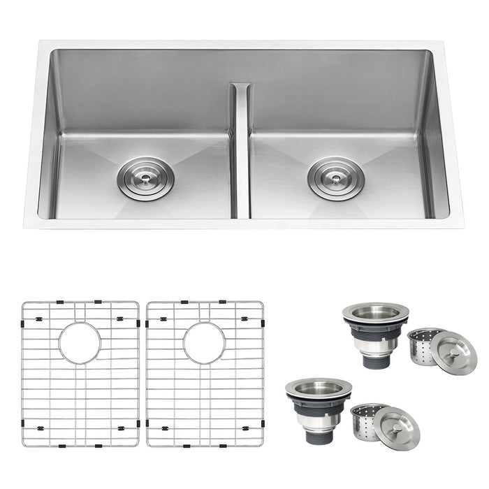 30-inch Low-Divide Undermount Rounded Corners 50/50 Double Bowl 16 Gauge Stainless Steel Kitchen Sink