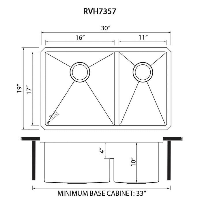 Ruvati 30-inch Low-Divide Undermount Rounded Corners 60/40 Double Bowl 16 Gauge Stainless Steel Kitchen Sink