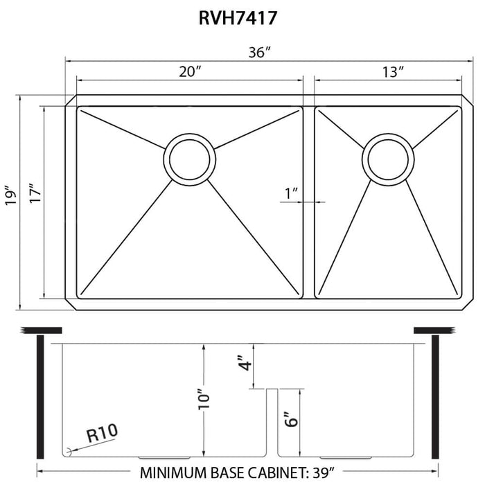 Ruvati 36-inch Low-Divide Undermount 60/40 Double Bowl 16 Gauge Stainless Steel Kitchen Sink