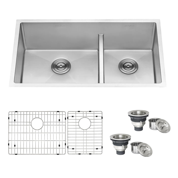 Ruvati 33-inch Low-Divide Undermount 60/40 Double Bowl 16 Gauge Rounded Corners Stainless Steel Kitchen Sink