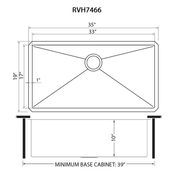 Ruvati 35-inch Undermount 16 Gauge Rounded Corners Large Kitchen Sink Stainless Steel Single Bowl