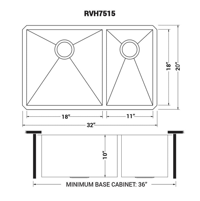 32-inch Undermount 60/40 Double Bowl Zero Radius 16 Gauge Stainless Steel Kitchen Sink