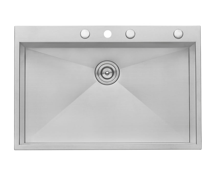 33 x 22 inch Drop-in Topmount 16 Gauge Zero Radius Stainless Steel Kitchen Sink Single Bowl