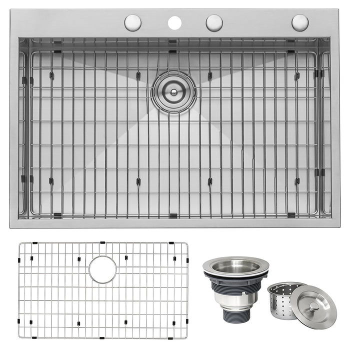 Ruvati 33 x 22 inch Drop-in Topmount 16 Gauge Zero Radius Stainless Steel Kitchen Sink Single Bowl