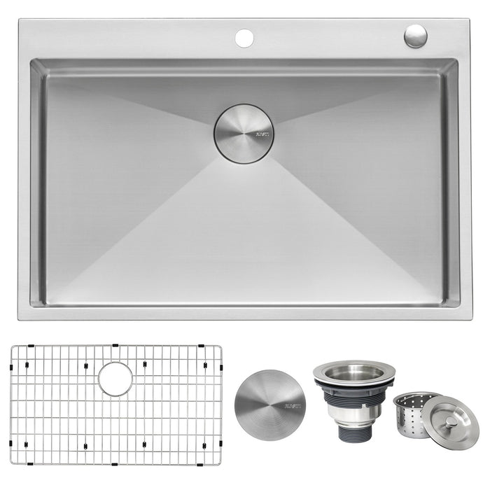 33 x 22 inch Drop-in 16 Gauge Stainless Steel Rounded Corners Topmount Kitchen Sink Single Bowl