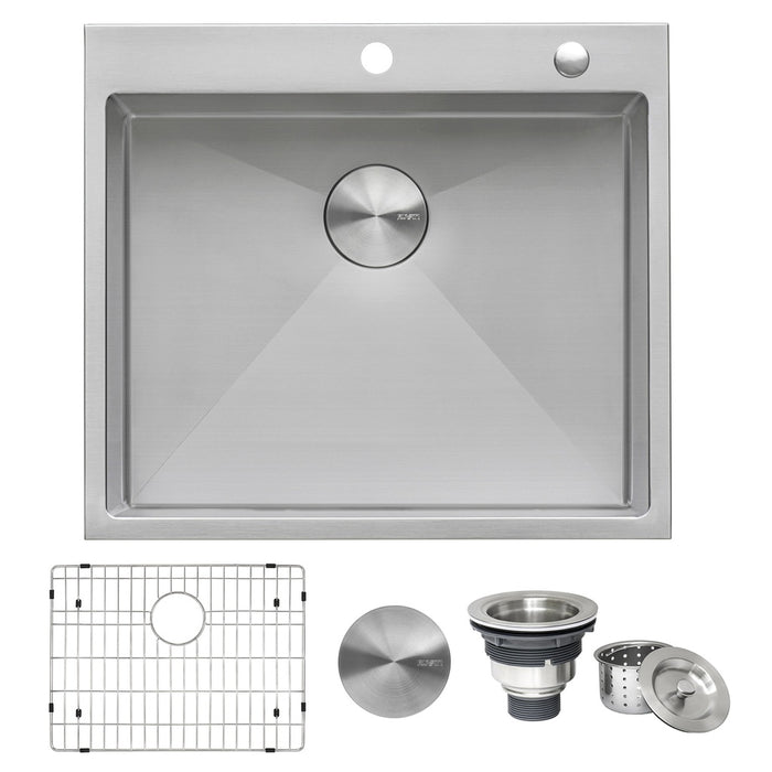 25-inch Drop-in Topmount 16 Gauge Stainless Steel Rounded Corners Kitchen Sink Single Bowl