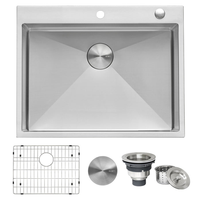 28-inch Drop-in Topmount 16 Gauge Stainless Steel Rounded Corners Kitchen Sink Single Bowl