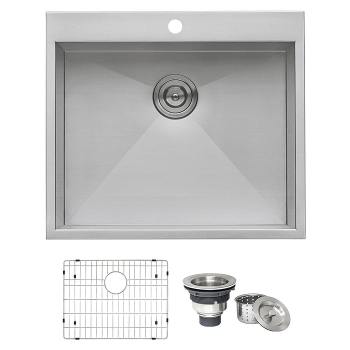 25" Drop-in Topmount 16 Gauge Stainless Steel Single Bowl Kitchen Sink