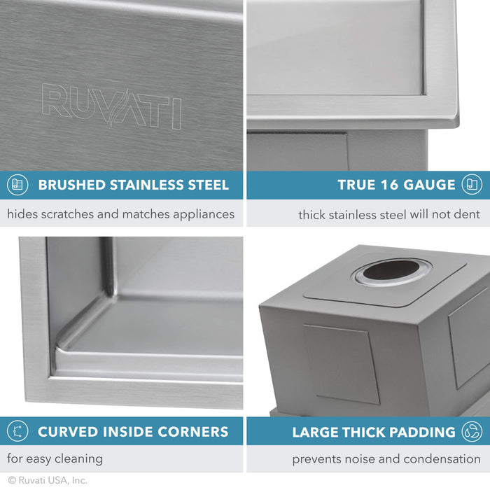 Ruvati 33 x 22 inch Workstation Drop-in 40/60 Double Bowl Topmount Rounded Corners Kitchen Sink