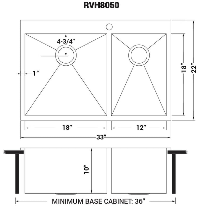 Ruvati 33 x 22 inch Drop-in 60/40 Double Bowl 16 Gauge Zero Radius Topmount Stainless Steel Kitchen Sink