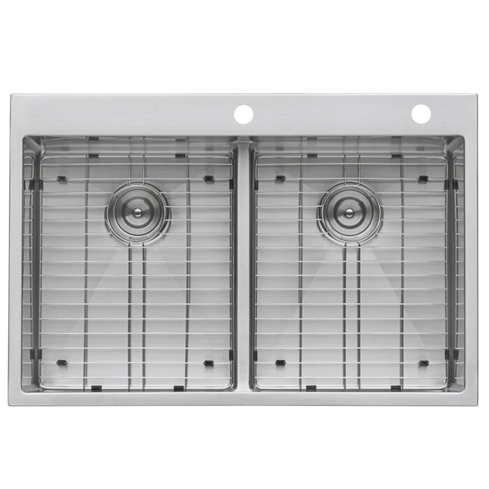 33 x 22 inch Drop-in 50/50 Double Bowl Rounded Corners 16 Gauge Topmount Stainless Steel Kitchen Sink