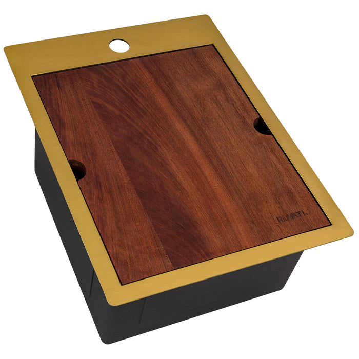 Ruvati 15 x 20 inch Polished Brass Matte Gold Stainless Steel Workstation Wet Bar Sink Drop-in Topmount