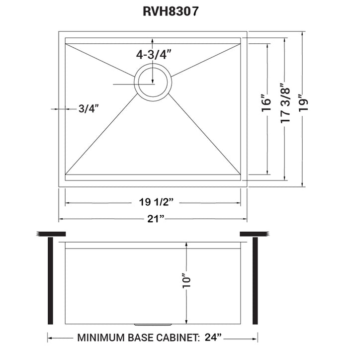 21" Workstation Bar Prep Sink Undermount 16 Gauge Ledge Stainless Steel Single Bowl