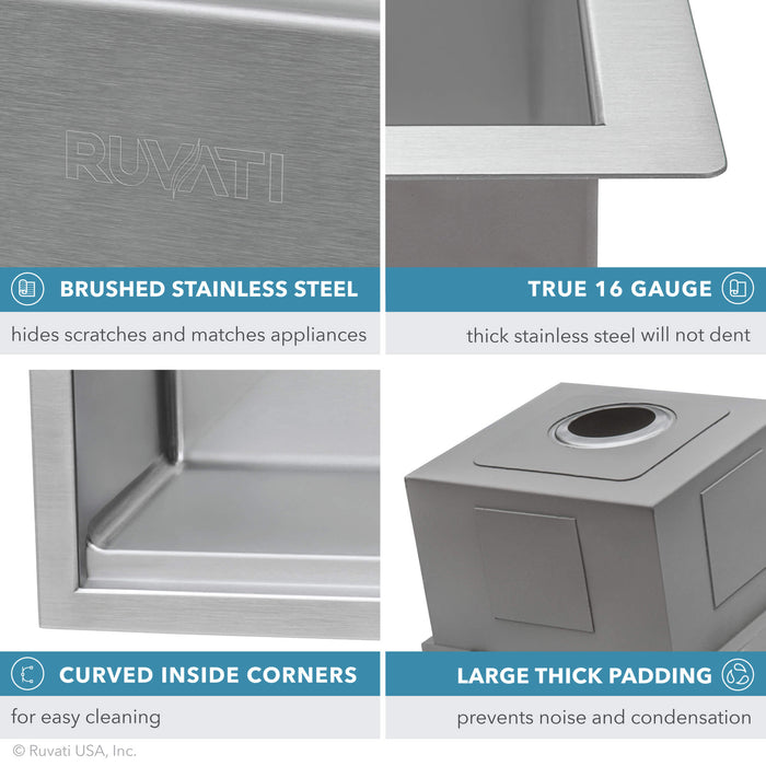 Ruvati 30-inch Workstation Rounded Corners Undermount Ledge Kitchen Sink with Accessories