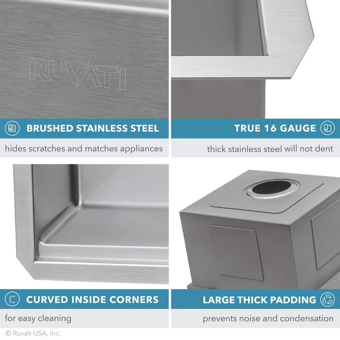 Ruvati 27-inch Workstation Rounded Corners Undermount Ledge Kitchen Sink with Accessories