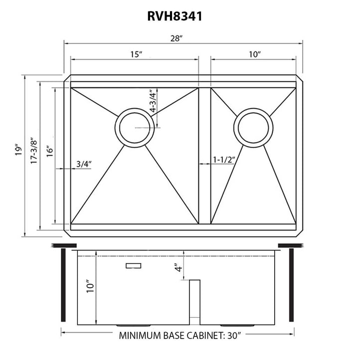 Ruvati 28-inch Workstation Sink 60/40 Double Bowl Undermount Low Divide 16 Gauge Stainless Steel