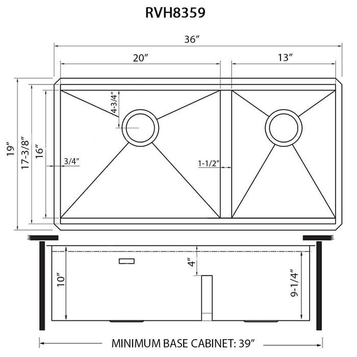 Ruvati 36-inch Workstation 60/40 Double Bowl Undermount 16 Gauge Stainless Steel Kitchen Sink