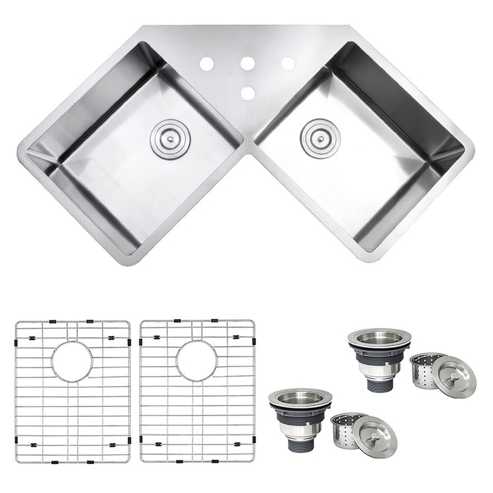 Ruvati Corner Butterfly Undermount Kitchen Sink 16 Gauge 44" Double Bowl