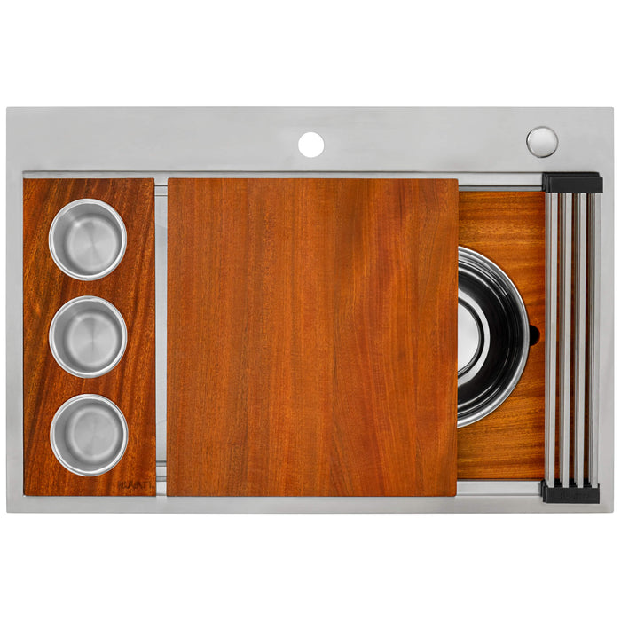 Ruvati 33-inch Workstation Two-Tiered Ledge Kitchen Sink Drop-in Topmount 16 Gauge Stainless Steel