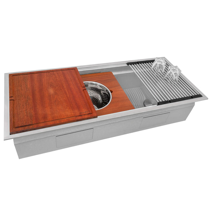 Ruvati 45-inch Workstation Two-Tiered Ledge Kitchen Sink Drop-in Topmount 16 Gauge Stainless Steel