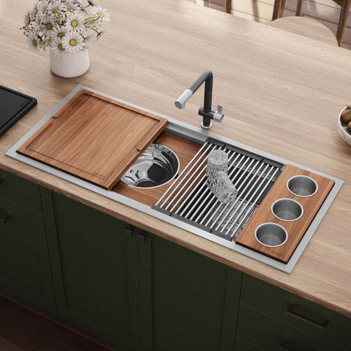 Ruvati 45-inch Workstation Two-Tiered Ledge Kitchen Sink Drop-in Topmount 16 Gauge Stainless Steel