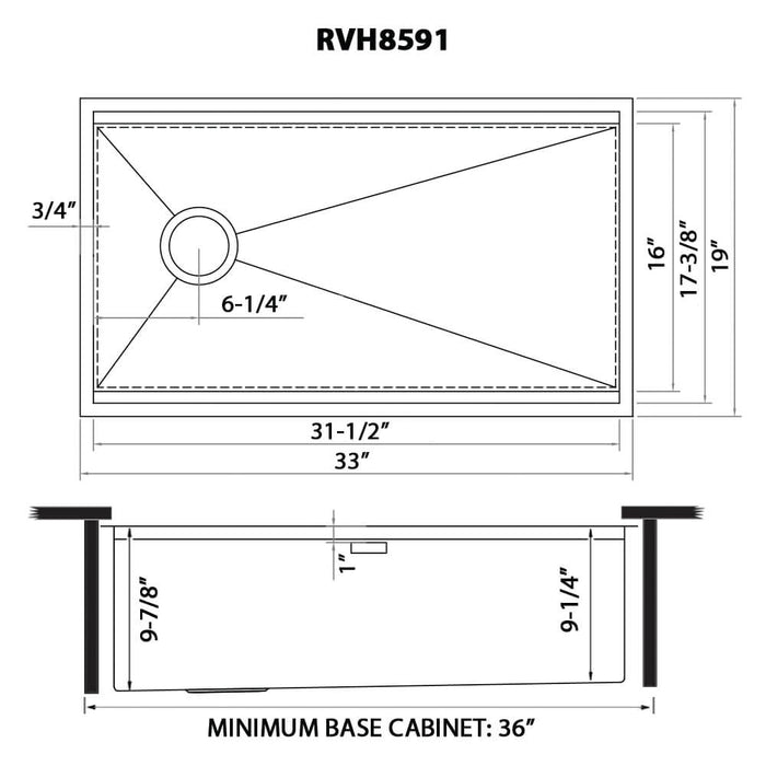 33-inch Workstation Slope Bottom Offset Drain Undermount 16 Gauge Kitchen Sink