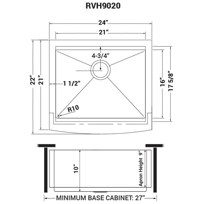 24-inch Apron-front Workstation Farmhouse Kitchen Sink 16 Gauge Stainless Steel Single Bowl