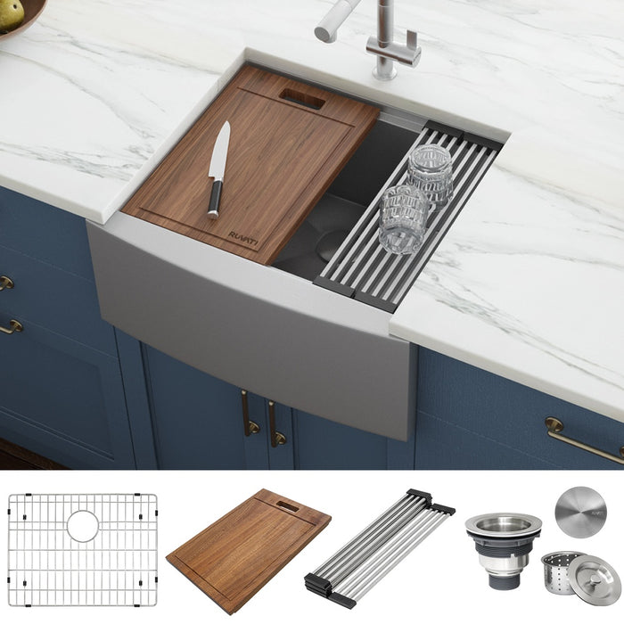 24-inch Apron-front Workstation Farmhouse Kitchen Sink 16 Gauge Stainless Steel Single Bowl