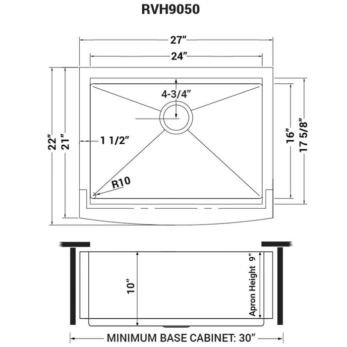 27-inch Apron-front Workstation Farmhouse Kitchen Sink 16 Gauge Stainless Steel Single Bowl