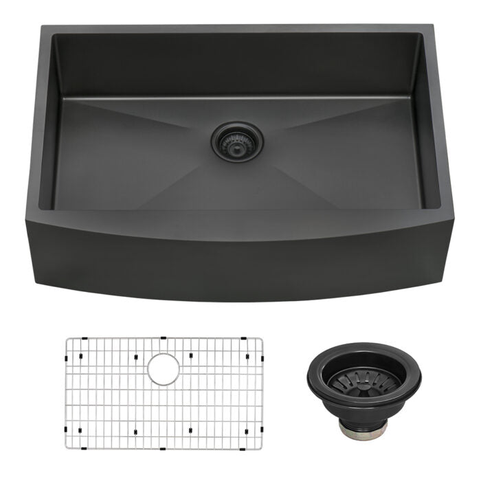 30-inch Apron-Front Farmhouse Kitchen Sink - Gunmetal Black Matte Stainless Steel Single Bowl