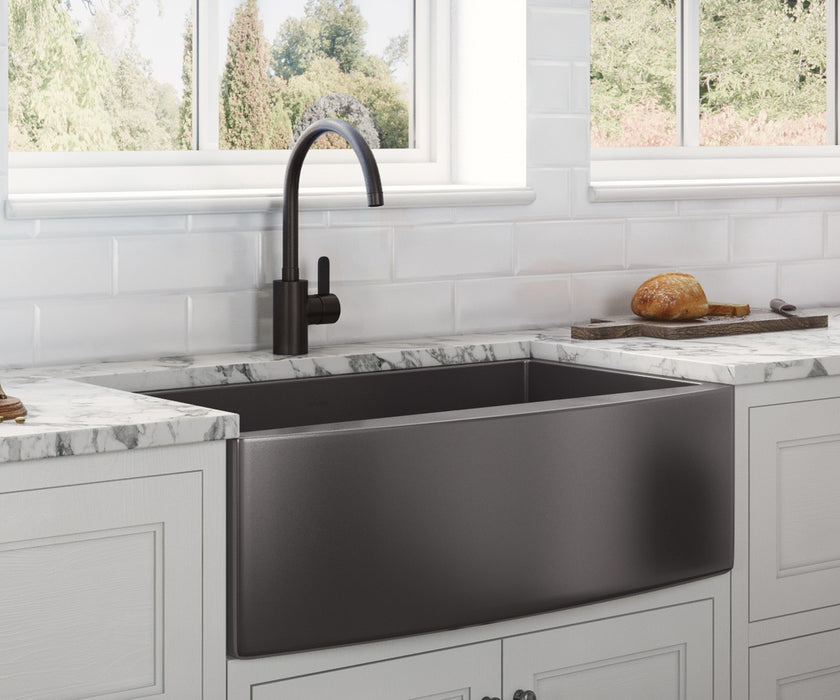 30-inch Apron-Front Farmhouse Kitchen Sink - Gunmetal Black Matte Stainless Steel Single Bowl