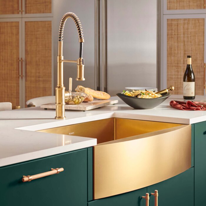 30-inch Apron-Front Farmhouse Kitchen Sink - Brass Tone Matte Gold Stainless Steel Single Bowl