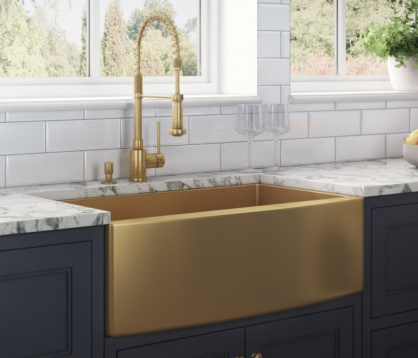 30-inch Apron-Front Farmhouse Kitchen Sink - Brass Tone Matte Gold Stainless Steel Single Bowl